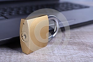 Padlock on computer keyboard. Internet data privacy information security concept