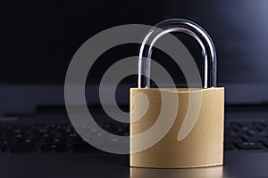 Padlock on computer keyboard. Internet data privacy information security concept
