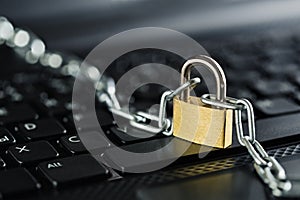 Padlock on computer keyboard. Network Security, data security and antivirus protection PC.