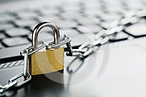 Padlock on computer keyboard. Network Security, data security and antivirus protection PC.