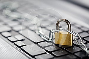 Padlock on computer keyboard. Network Security, data security and antivirus protection PC.