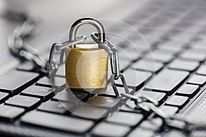 Padlock on computer keyboard. Network Security, data security and antivirus protection PC.