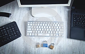 Padlock and computer keyboard. Security