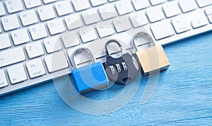 Padlock and computer keyboard. Security