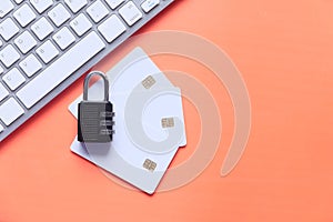 Padlock on credit card, Internet data privacy information security concept