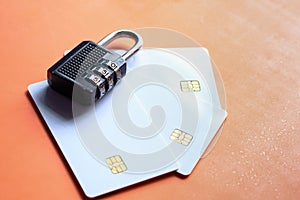 Padlock on credit card, Internet data privacy information security concept