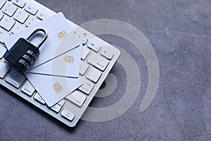 Padlock on credit card, Internet data privacy information security concept