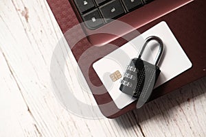 Padlock on credit card, Internet data privacy information security concept