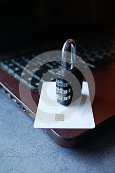 padlock on credit card, Internet data privacy information security concept