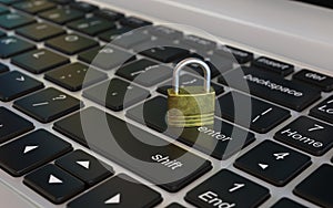 Padlock 3d icon on laptop keyboard