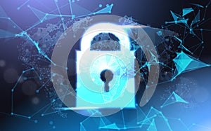 Padlock data protection privacy concept. GDPR. Cyber security network background. shielding personal information