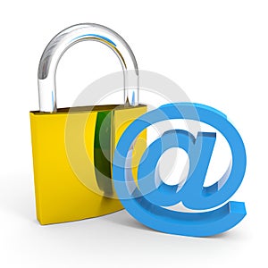 Padlock and E-MAIL sign. Internet safety concept.