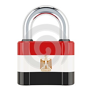 Padlock with Egyptian flag, 3D rendering