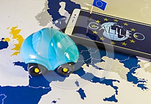 Padlock and EU flag inside a smartphone and EU map, GDPR metaphor