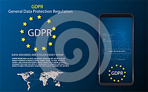 Padlock and EU flag inside smartphone and EU map, symbolizing the EU General Data Protection Regulation or GDPR.