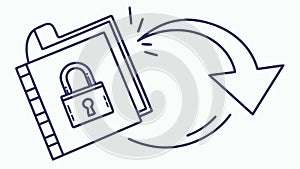 Padlock on folder with transfer arrow, secure file transfer, vector design Generative AI