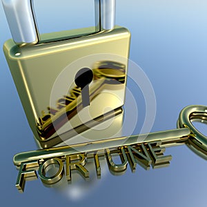 Padlock With Fortune Key Showing Luck Success And Riches