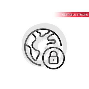 Padlock and globe, planet earth vector web icon. Safe and secure website.