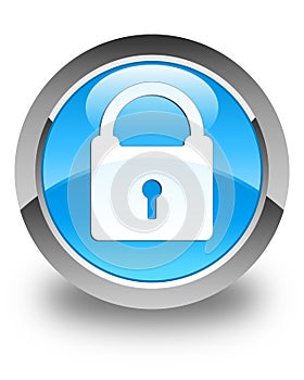 Padlock icon glossy cyan blue round button