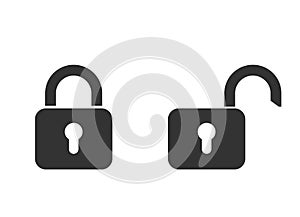 Padlock icon password privacy access. Safe mode symbol. Open locked flat sign for app. Unlock vector illustration. Graphic simple