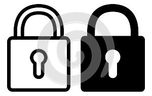 Padlock icon set. Lock icon collection. Security symbol. Outline and silhouette vector illustration isolated on white