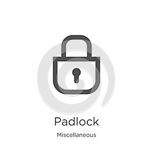 padlock icon vector from miscellaneous collection. Thin line padlock outline icon vector illustration. Outline, thin line padlock