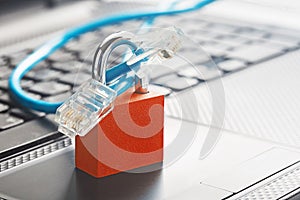 Padlock with internet cable idea for computer protection