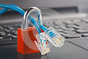 Padlock with internet cable idea for computer protection