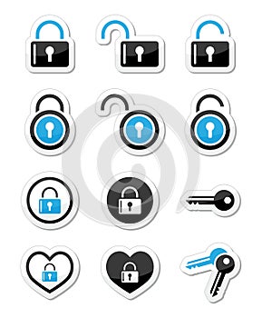 Padlock, key, account icons set