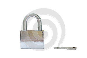 padlock and key on white background