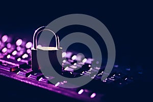 Padlock on keyboard. Internet data privacy information security concept. Toned image