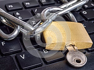 Padlock on keyboard Internet security
