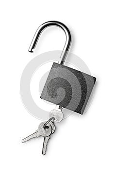 Padlock and keys on a white background