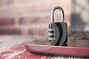 Padlock on laptop. Internet data privacy information security concept