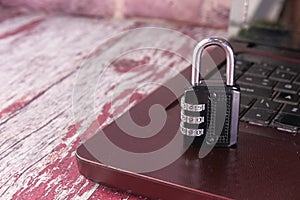 Padlock on laptop. Internet data privacy information security concept
