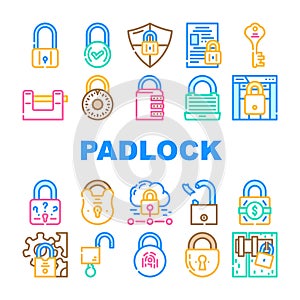 padlock lock safe password icons set vector