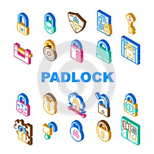 padlock lock safe password icons set vector