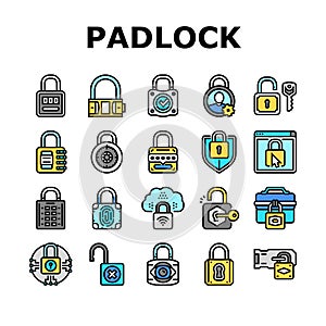 padlock lock safe password key icons set vector