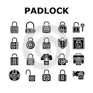 padlock lock safe password key icons set vector