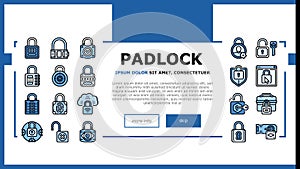 padlock lock safe password key landing header vector