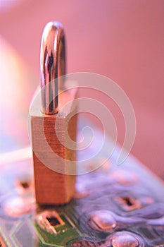 Padlock on main board computer secutity concept date privacy information