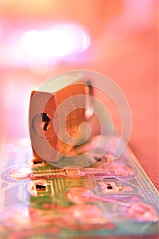 Padlock on main board computer secutity concept date privacy information
