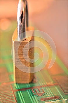 Padlock on main board computer secutity concept date privacy information