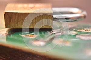 Padlock on main board computer secutity concept date privacy information