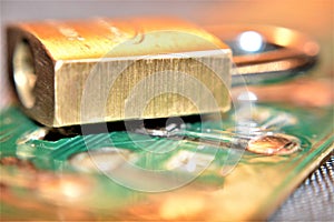 Padlock on main board computer secutity concept date privacy information