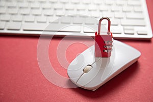 Padlock, mouse and computer keyboard. Security