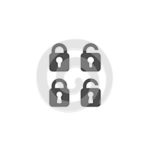 Padlock open and closed simple vector icon set.