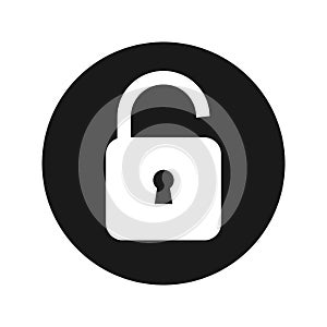 Padlock open icon flat black round button vector illustration