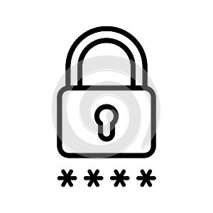 Padlock with password icon in linear style.