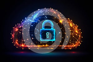 A padlock-shaped cloud, symbolizing secure cloud storage and highlighting the importance of online data privacy, data security,